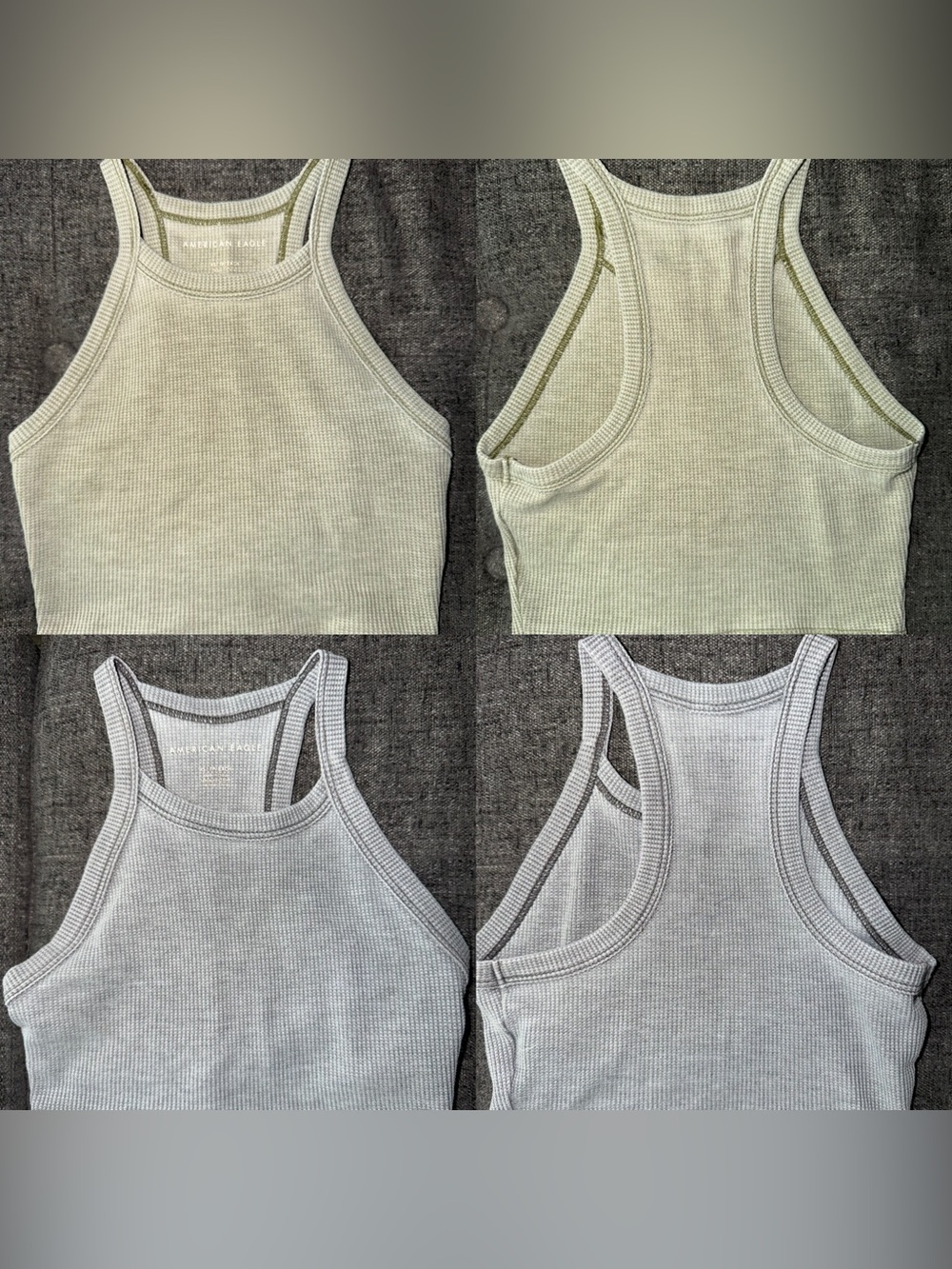 Bundle of 2 American Eagle Ribbed Racerback Tanks- Sage Green & Light Grey-XS